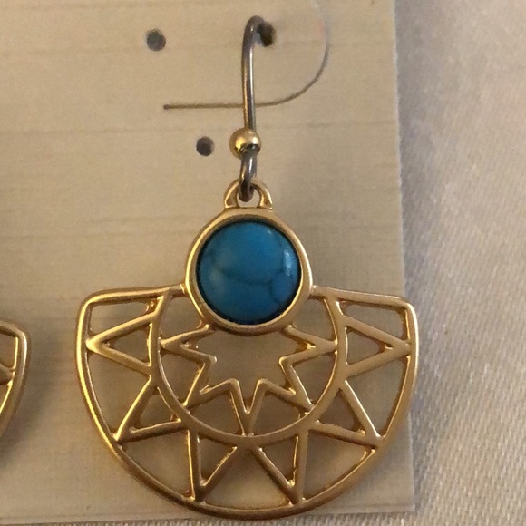 Lucky Brand Gold Tone Sun Ray Drop Earrings Turquoise Accent NWT - Picture 9 of 11